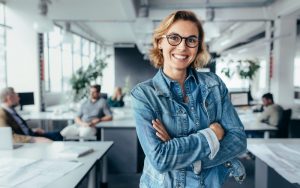 Woman smiling at work.